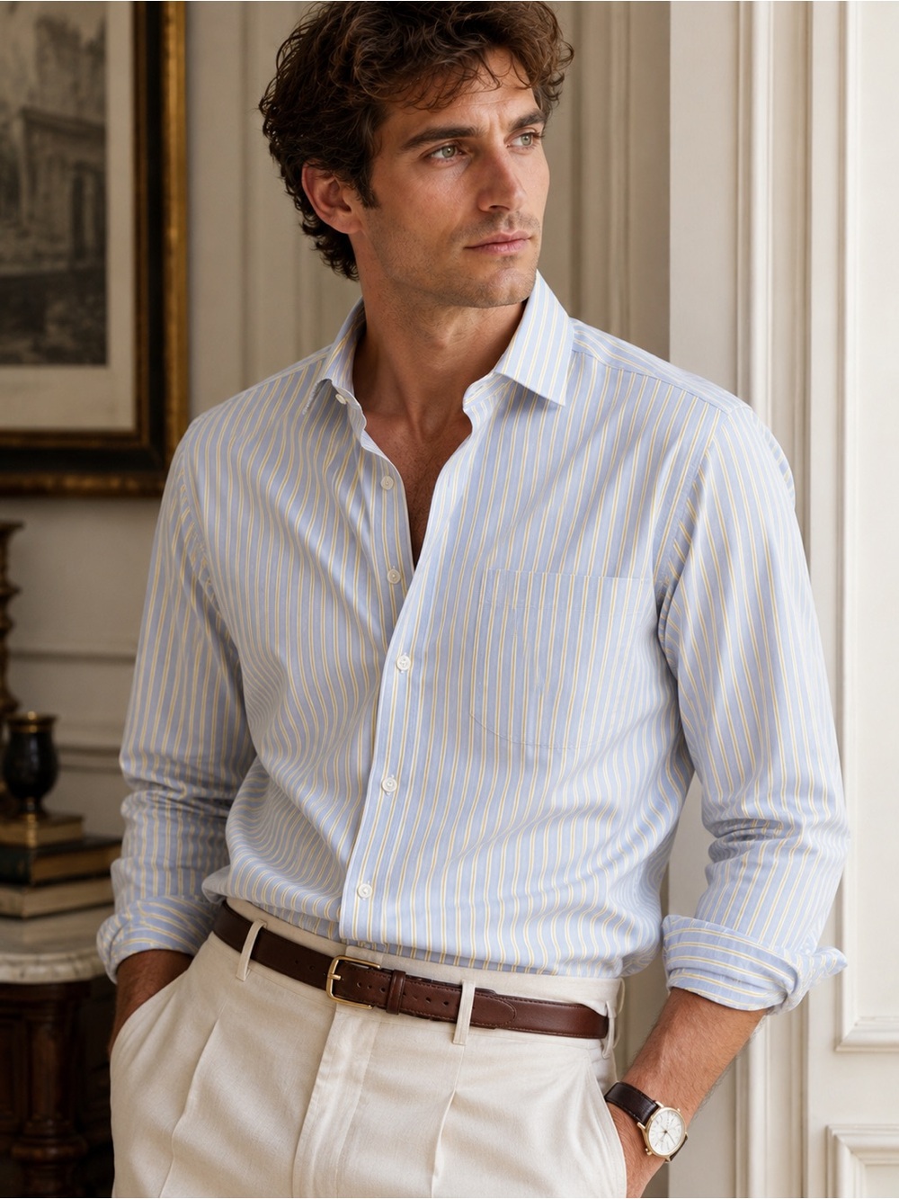 Thomas Pink Light Blue & White Striped Dress Shirt